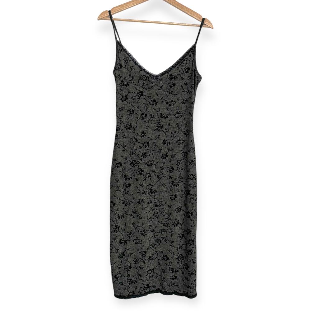 Vintage Eleven Green Floral Velvet Burnout Lace Trimmed Fairy Y2K Dress Womens S